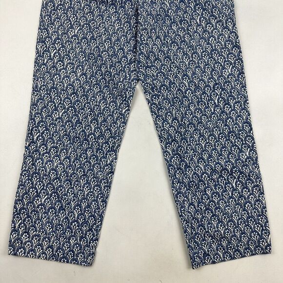 VTG Talbots Blue White Geometric Floral Cropped Pants Stretch Side Zip Sz 6 - Picture 4 of 8
